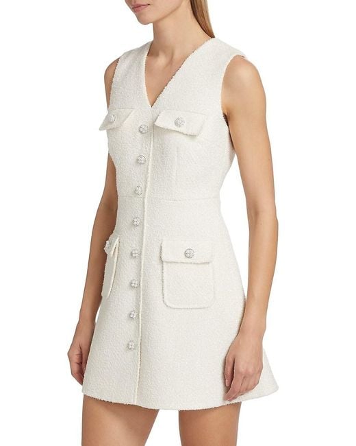 Self-Portrait White Bouclé V-Neck Minidress