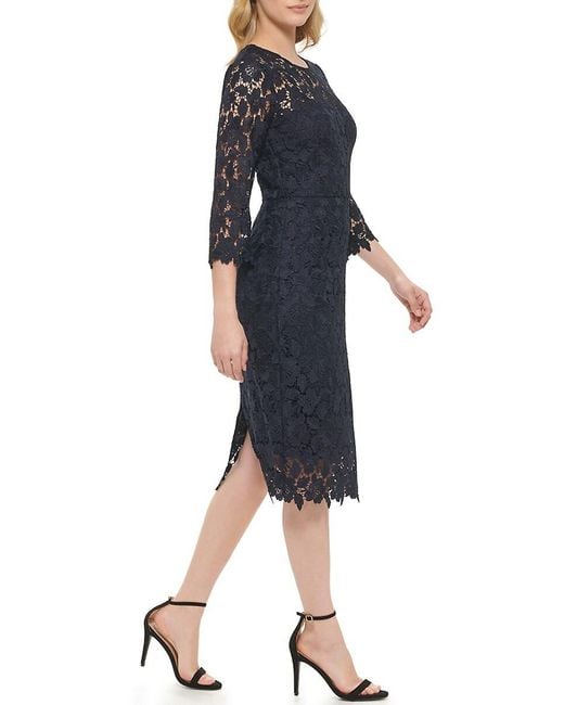 Eliza J Black Metallic Floral Lace Sheath Dress