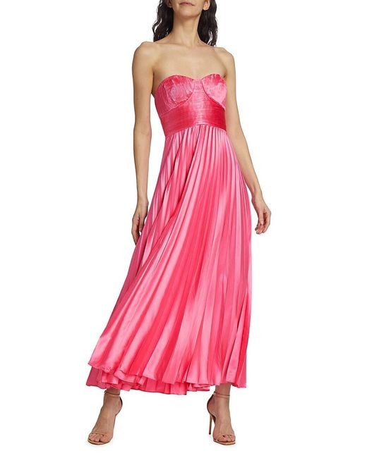 AMUR Pink Kin Strapless Pleated Gown