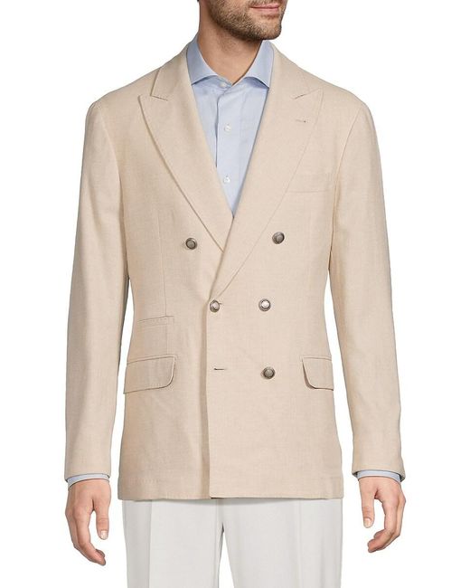 Brunello Cucinelli Natural Double Breasted Peak Lapel Blazer for men