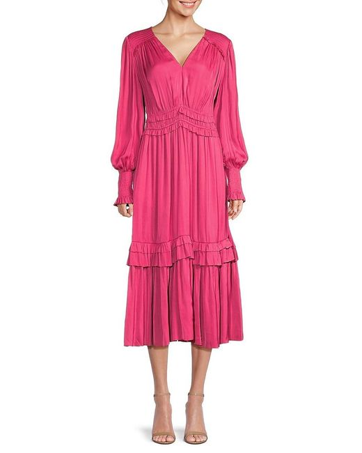 Tahari Pink Ruffle Midi Dress
