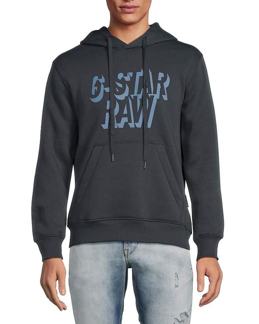 G-Star RAW Blue Retro Shadow Logo Hoodie for men