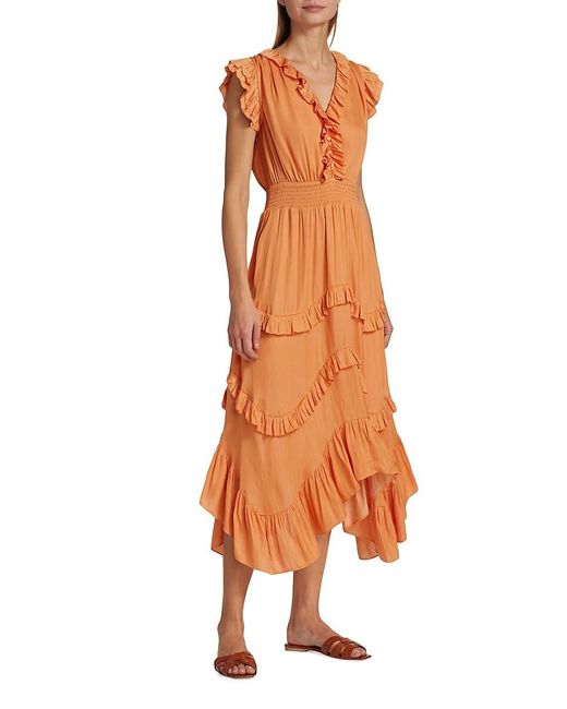 Tahari Orange The Layla Ruffle Maxi Dress