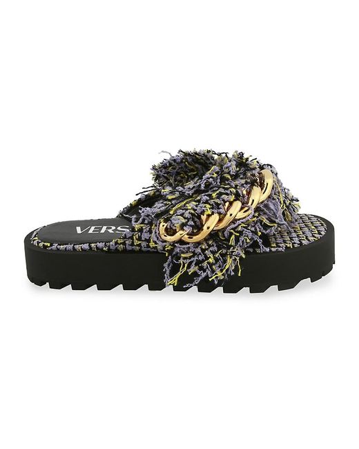 Versace Black Chain Tweed Platform Sandals