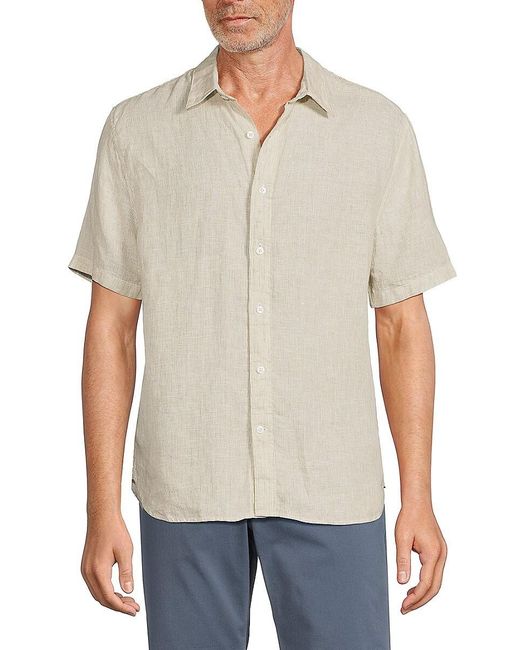 Vince White Morningside Striped Linen Short Sleeve Oxford Shirt for men