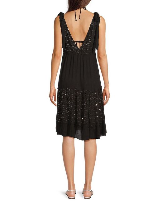 La Moda Clothing Black Sequined Plunging V-Neck Cover-Up Dress