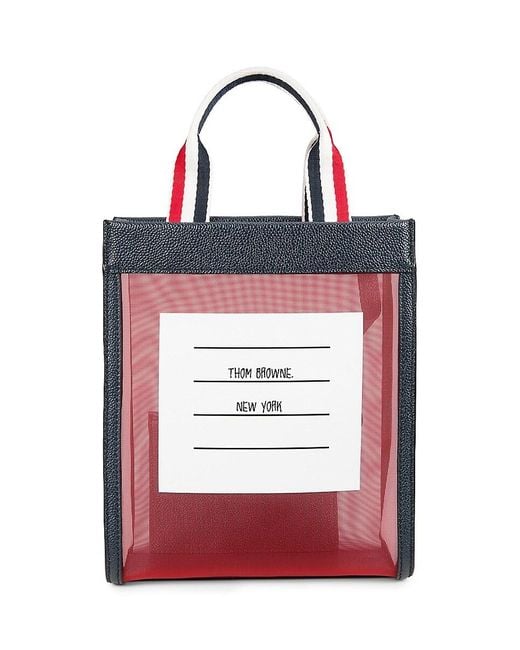 【Thom Browne】Washed Striped Canvas Small Tool Tote Bag Red Double Face Canvas Small Tool Tote | Thom Browne