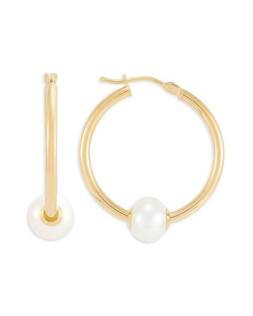 Saks Fifth Avenue White 14K & 8Mm Freshwater Pearl Hoop Earrings