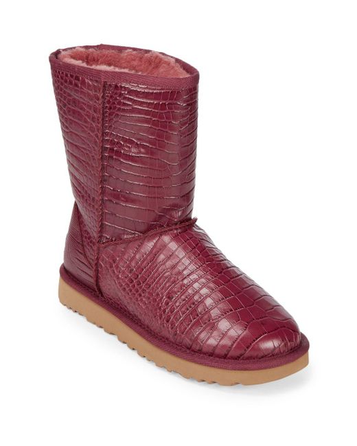 UGG Leather Classic Short Crocodile Embossed Boots in Red | Lyst Australia