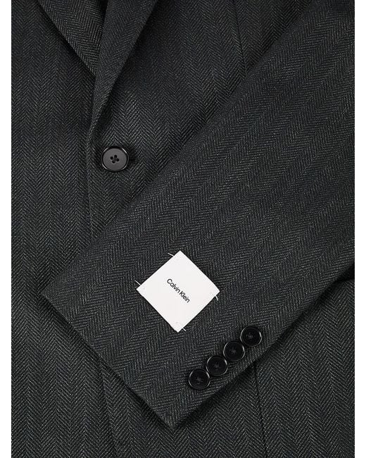 Calvin Klein Black Cotton-Wool-Blend Herringbone Sport Coat for men