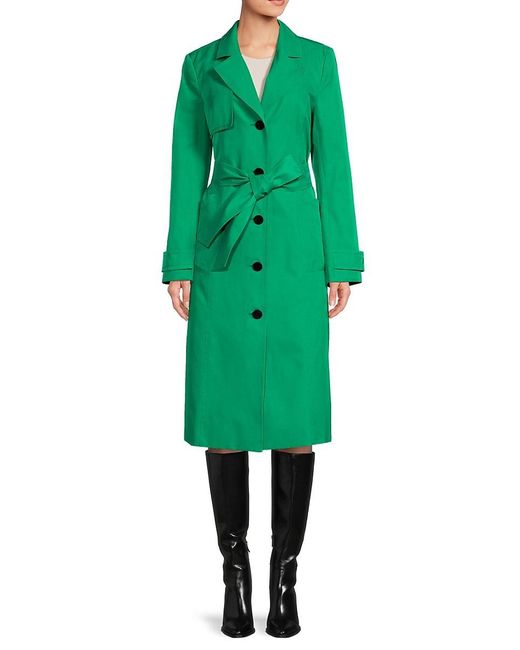 Karl Lagerfeld Green Notch Lapel Belted Trench Jacket