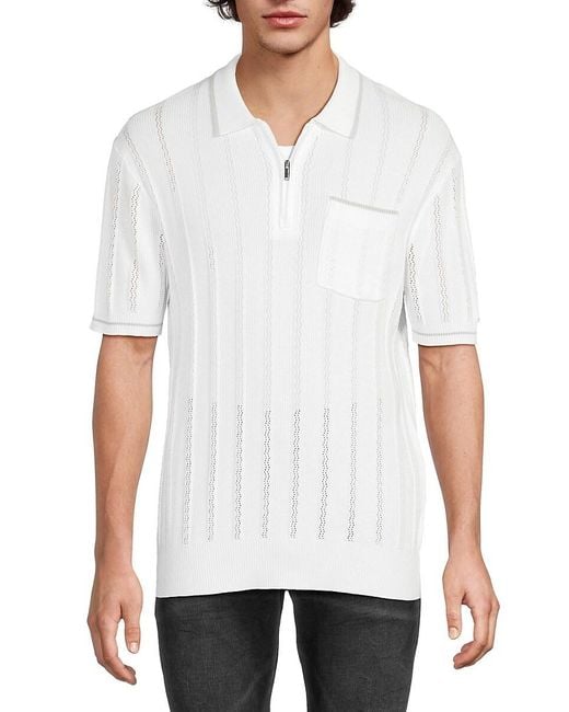 Karl Lagerfeld White Ribbed Cotton-Blend Zip Polo Shirt for men