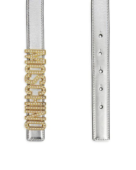 Moschino Natural Embellished Logo Leather Belt