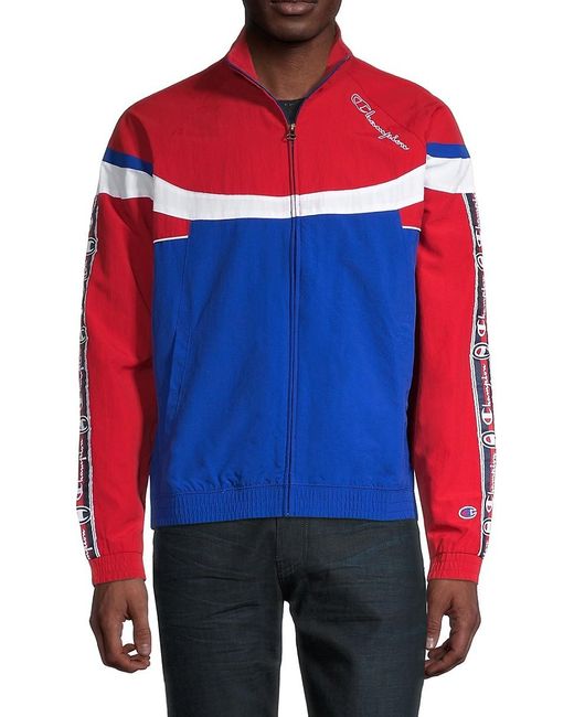 Champion Synthetic Logo Colorblock Jacket in Red Blue (Red) for Men - Lyst