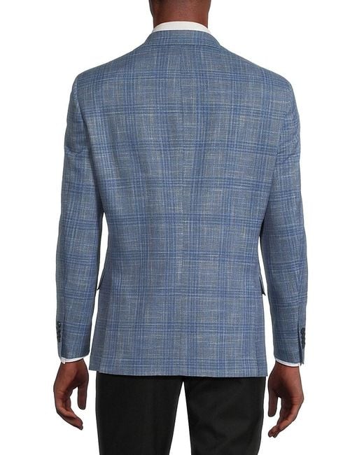 Saks Fifth Avenue Blue Windowpane Check Tailored-Fit Blazer for men