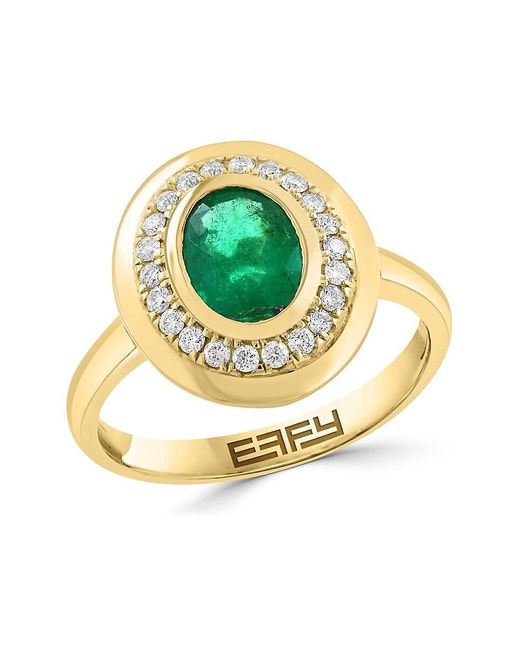 Effy Metallic 14K, Natural Emerald & 0.22 Tcw Diamond Ring