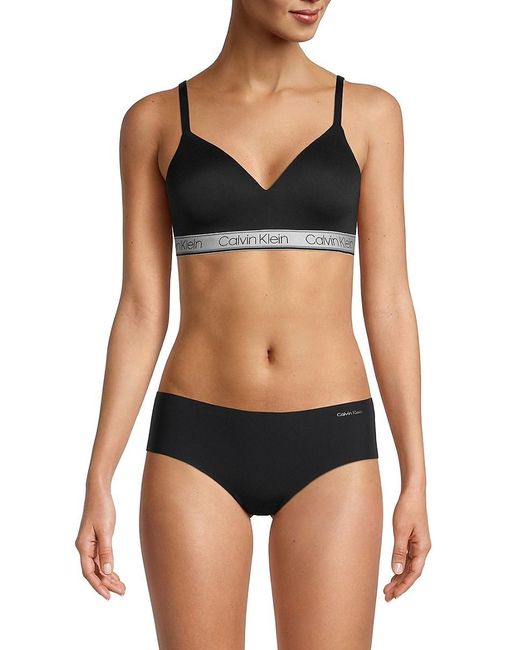 Calvin Klein Logo Elastic Wireless Bra in Black