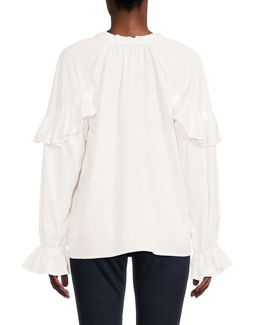 Saks Fifth Avenue Saks Fifth Avenue Ruffle Raglan Sleeve Shirt in White ...