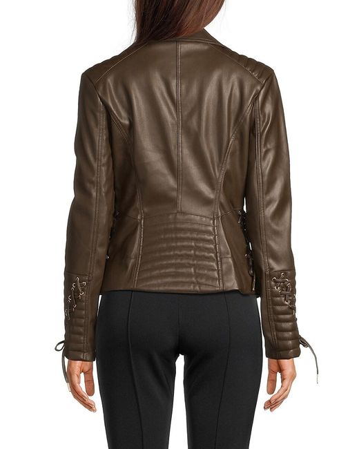 Guess Brown Faux Leather Biker Jacket