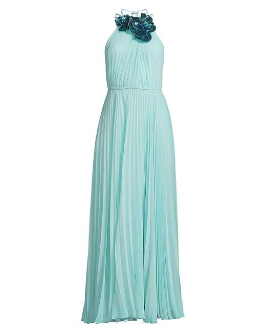 Emanuel Ungaro Blue Zo Sequined Floral Pleated Chiffon Maxi Dress