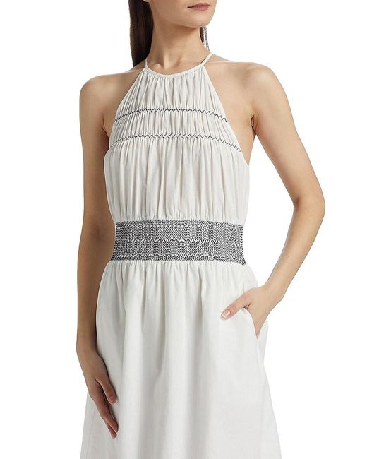 Ramy Brook White Melanie Smocked Cotton Midi-Dress