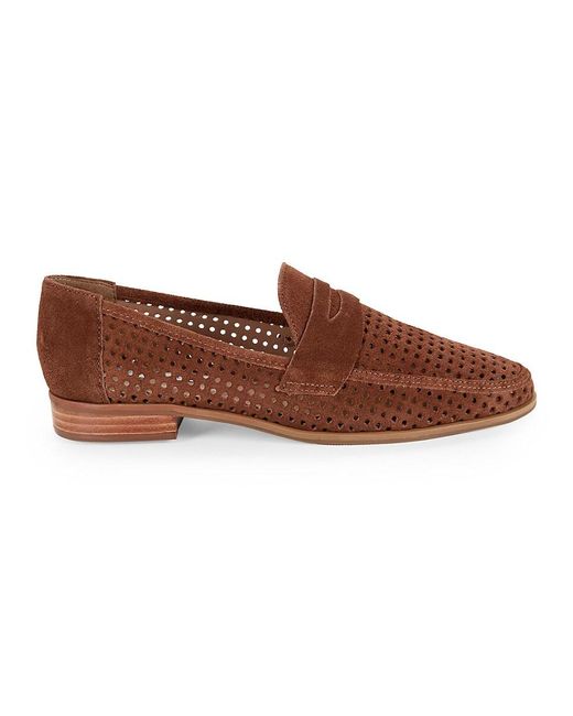 Saks Fifth Avenue Brown Megan Perforated Suede Penny Loafers