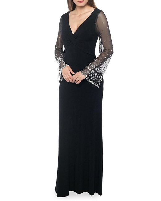 Marina Black Embellished Bell Sleeve Gown
