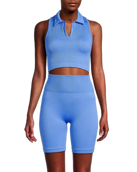 90 Degrees 2-piece Ribbed Top & Shorts Set in Blue | Lyst Canada