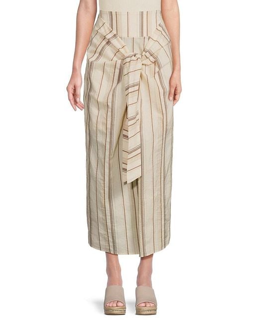 Brunello Cucinelli Natural Striped Linen Blend Maxi Skirt