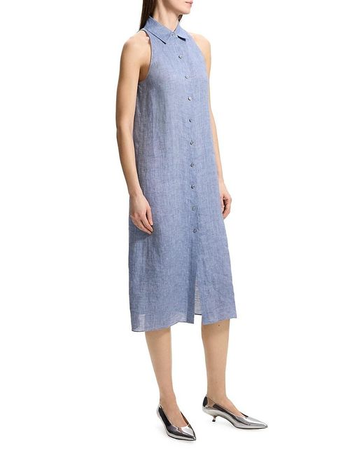 Theory Blue Chambray Button-Front Shirtdress