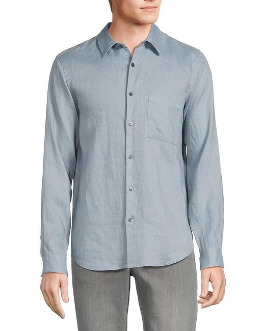 Theory Blue Irving Solid Linen Shirt for men