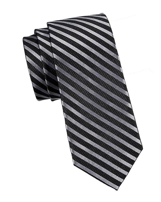 Saks Fifth Avenue Black Striped Silk Tie for men