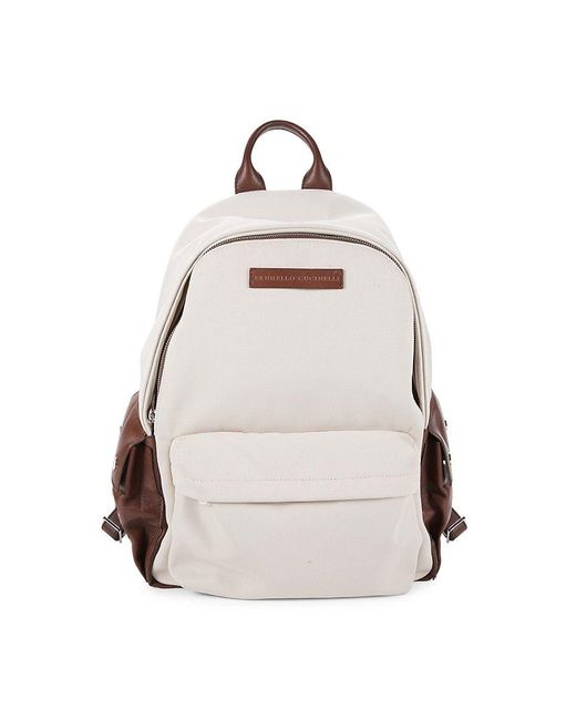 Brunello Cucinelli White Leather Trim Backpack for men