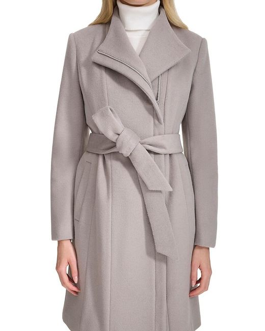 Cole Haan Blue Double Breast Wool Blend Coat