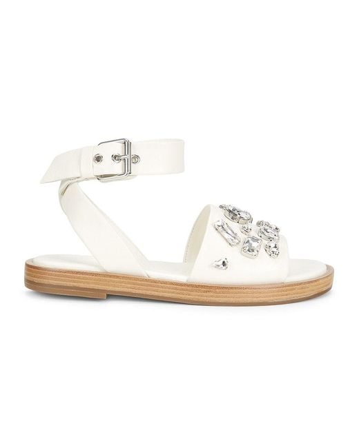 3.1 Phillip Lim White Rhinestone Leather Flat Sandals