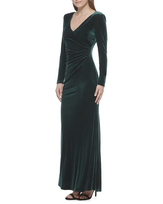 Eliza J Ruched Velvet Maxi Dress in Green Lyst