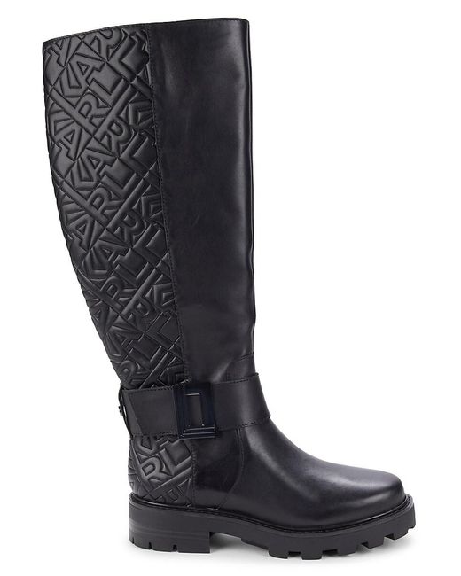 Karl Lagerfeld Black Meara Logo Quilted Knee High Boots