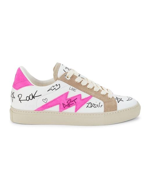 Zadig & Voltaire Pink Logo Leather & Suede Sneakers