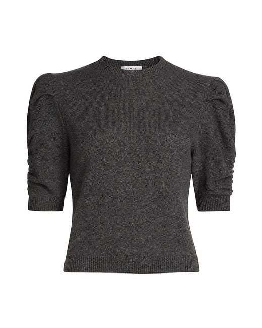 FRAME Black Ruched Sleeve Cashmere & Wool Sweater