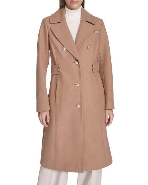 Kenneth Cole Natural Military Wool Blend Overcoat