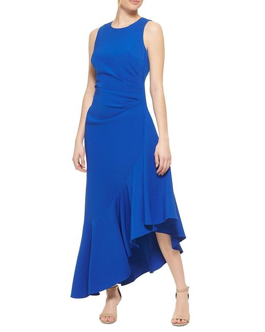 Eliza J Blue Pleated Asymmetric Gown