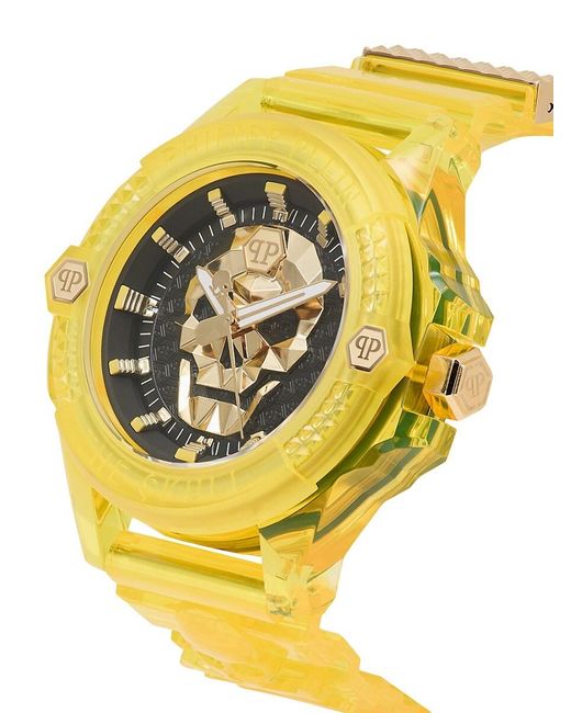 Philipp Plein Yellow $kull Synthetic 44mm Polycarbonate & Silicone Strap Watch for men