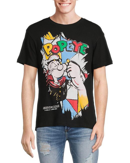 Reason Black Retro Popeye Graphic Tee for men