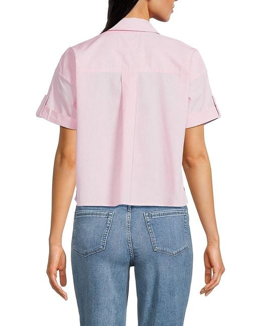 Karl Lagerfeld Blue Striped Floral Embroidered Cotton Shirt