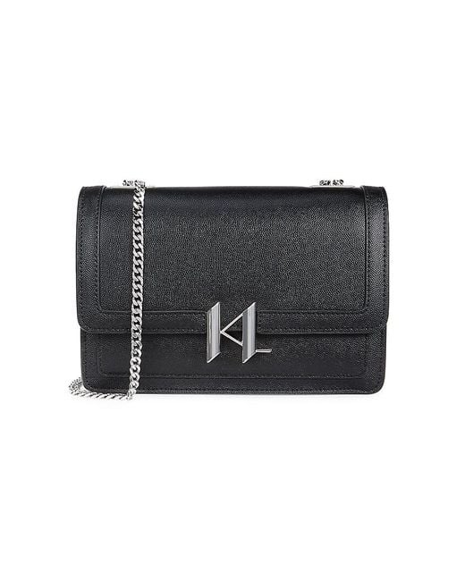 Karl Lagerfeld Black Corinne Logo Leather Shoulder Bag
