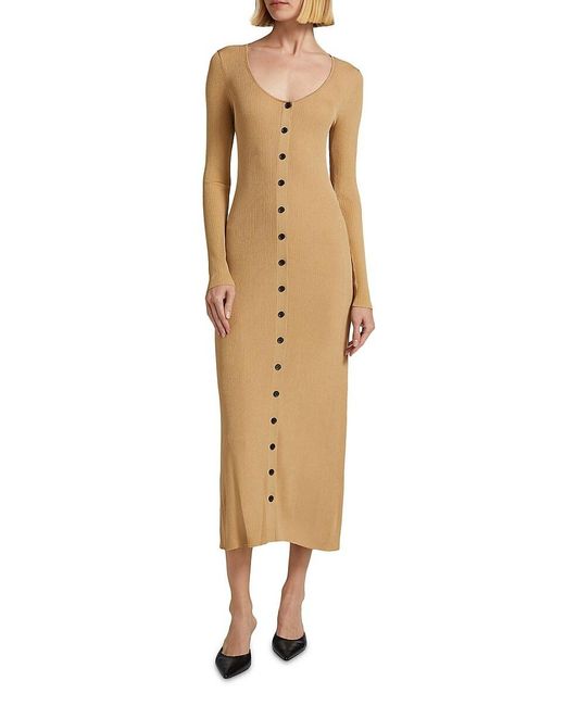 Proenza Schouler Natural Athena Rib-Knit Button-Front Dress