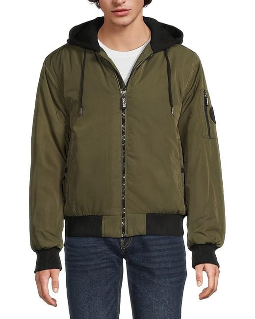 Buffalo David Bitton Mason Hooded Windbreaker Jacket in Green for