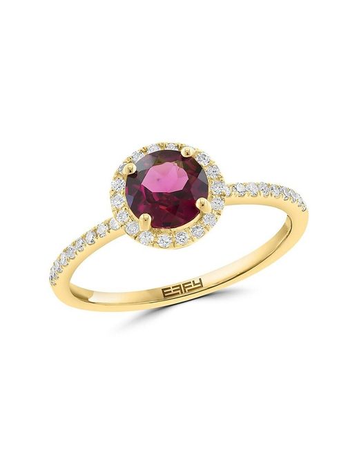 Effy Pink 14K, Rhodolite & 0.17 Tcw Diamond Ring