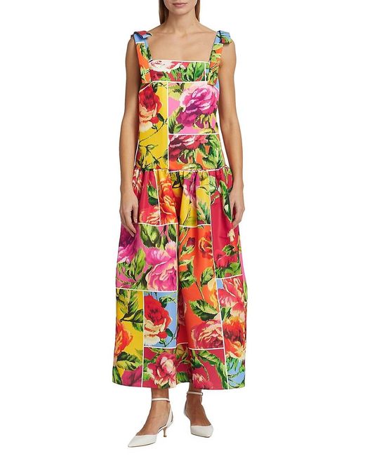 Carolina Herrera White Windowed Floral Bow-Strap Cocktail Dress