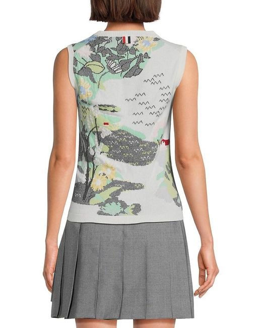 Thom Browne Green Floral Landscape Cashmere Shell Top